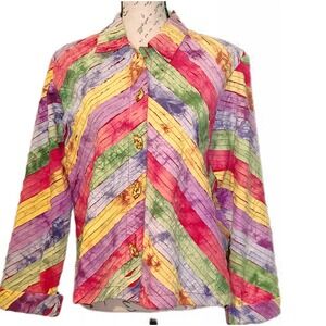 Vintage Keren Hart Colorful Tie Dye Rainbow Collared Button Light Jacket Coat